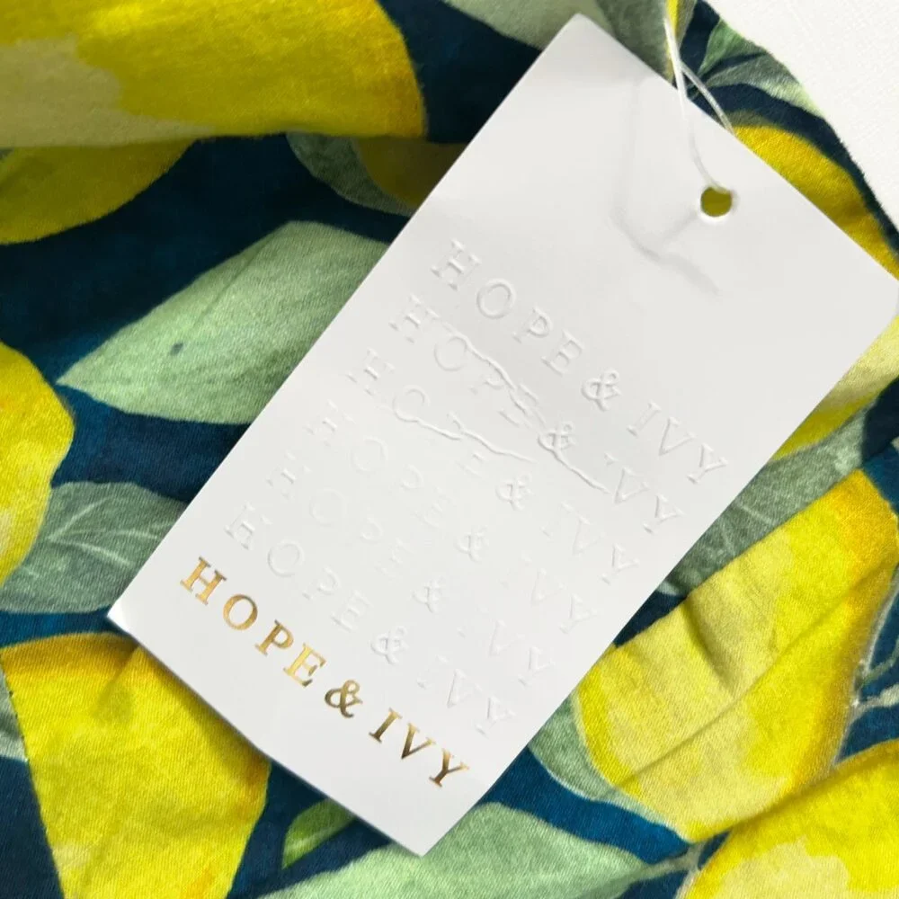 Hope & Ivy Lemon Print Puff Sleeve Midi Dress Mediterranean Cottagecore Size 14 - Picture 9 of 12